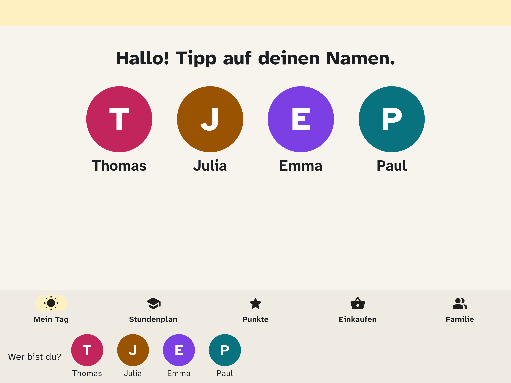 Kinder-Tablet mit den Namen der Familie unten