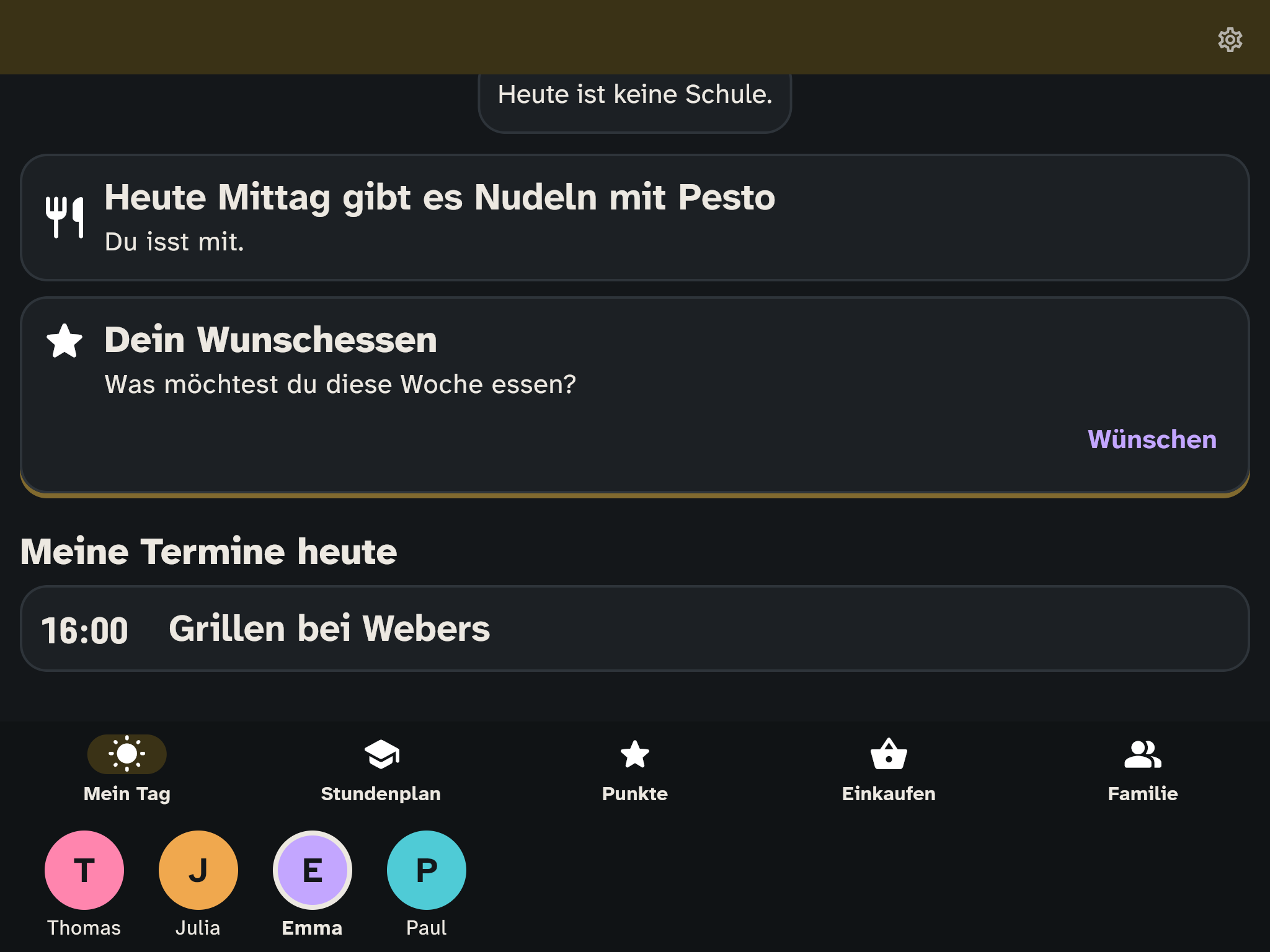 Mein Tag auf dem Kinder-Tablet mit der Karte Dein Wunschessen