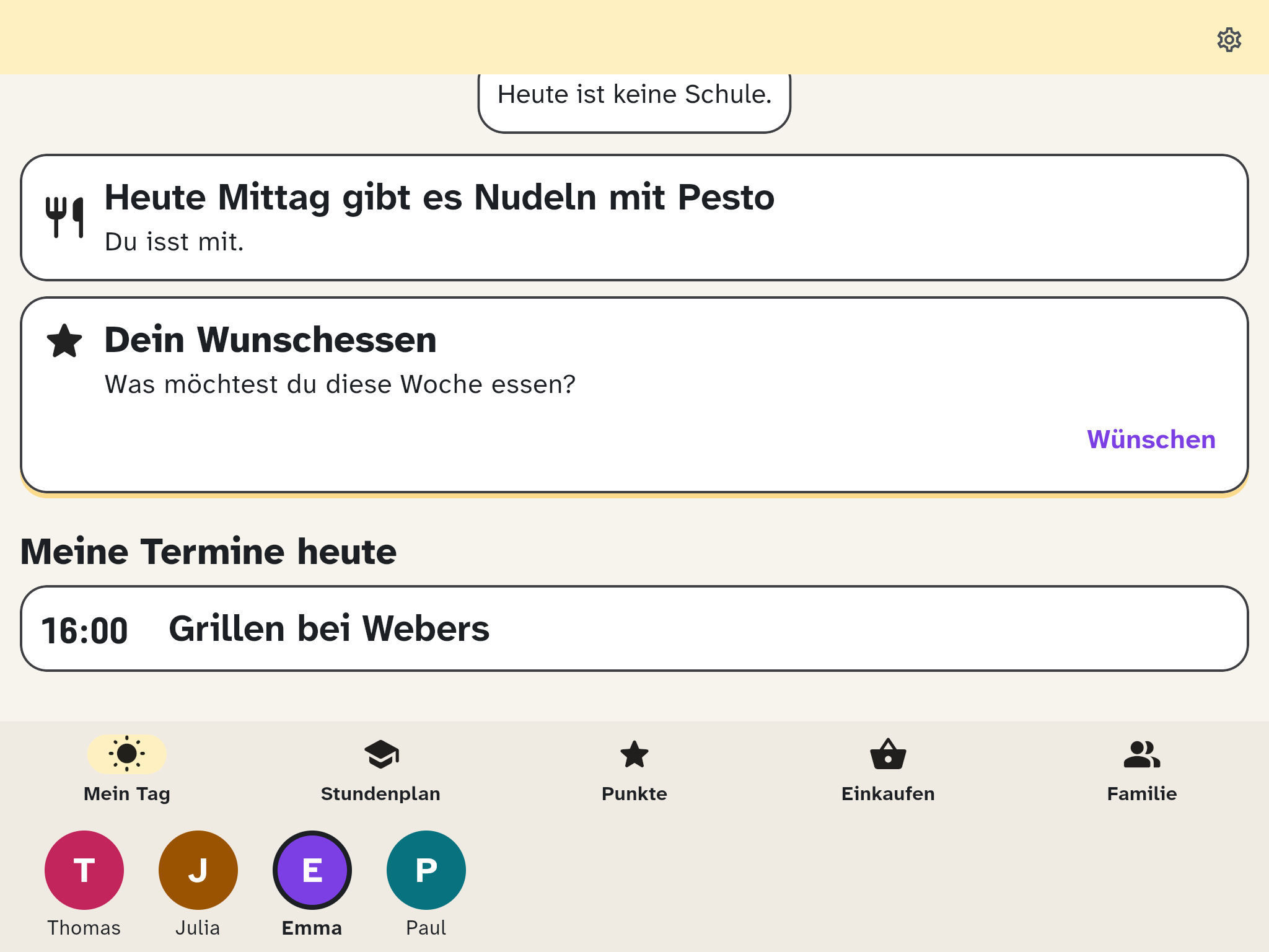 Mein Tag auf dem Kinder-Tablet mit der Karte Dein Wunschessen
