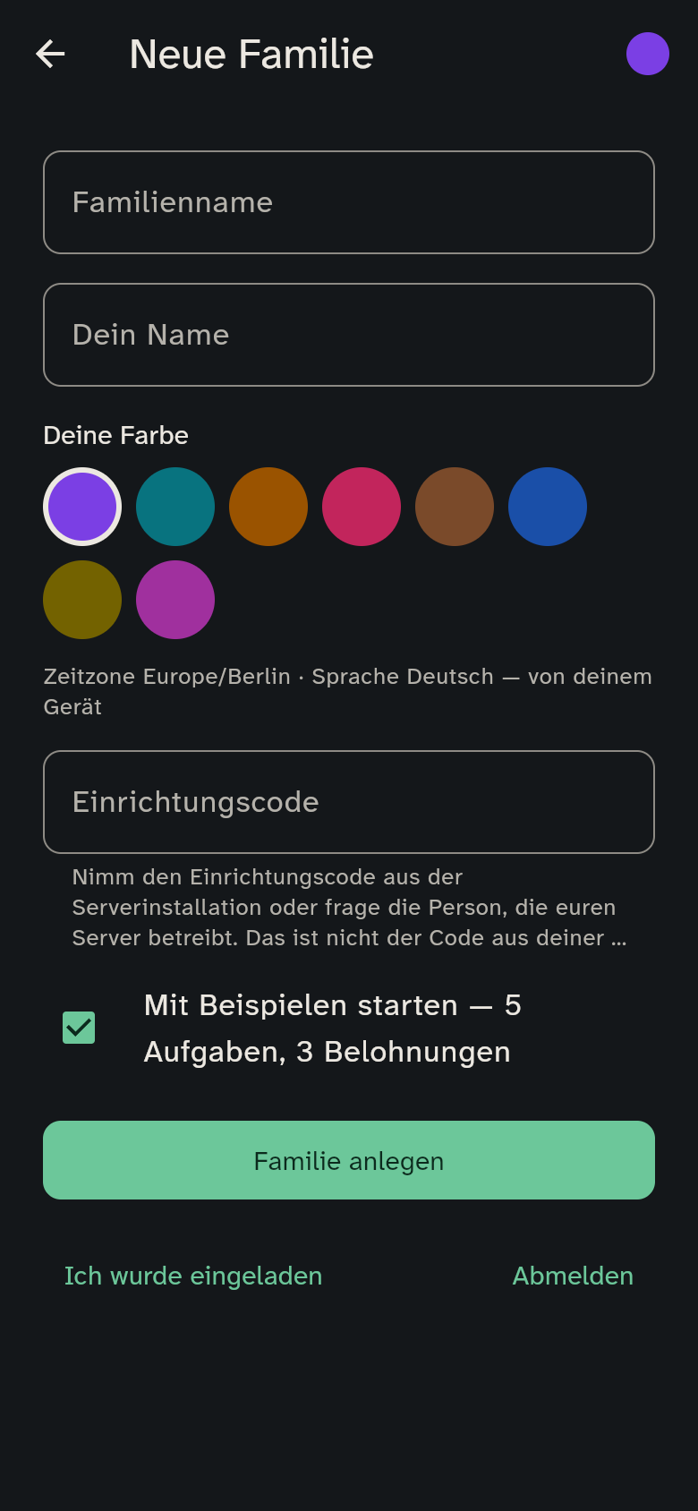 Formular „Neue Familie“