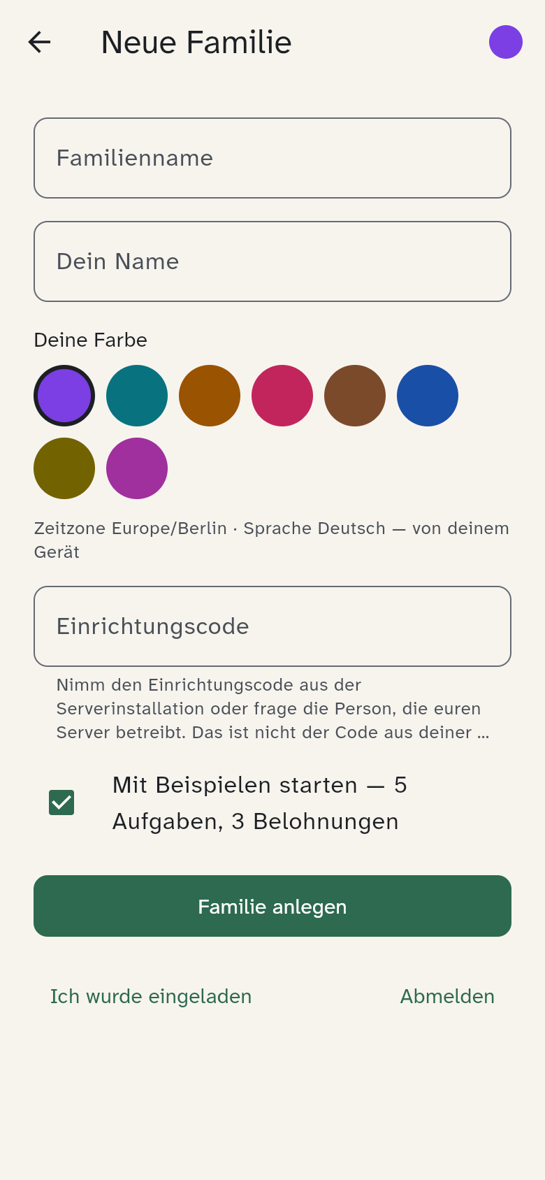 Formular „Neue Familie“