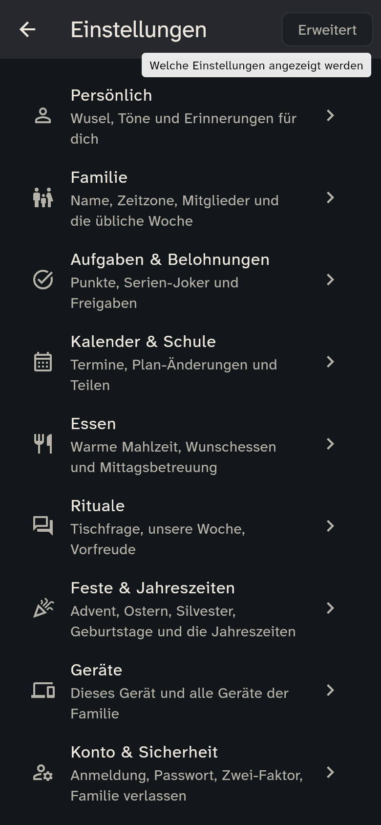 Einstellungen mit Mitgliedern und Geräten