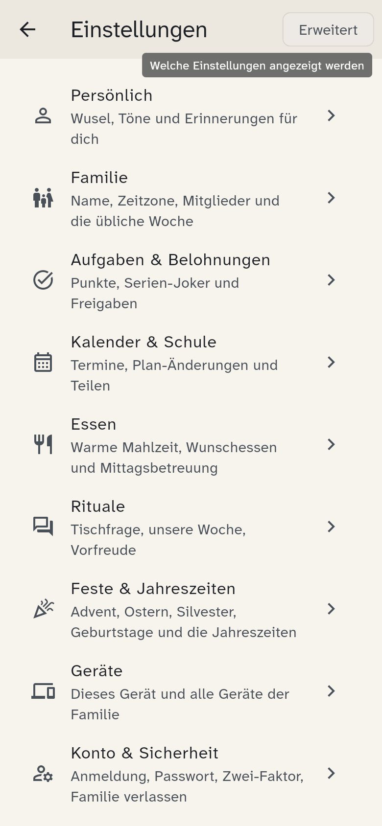 Einstellungen mit Mitgliedern und Geräten