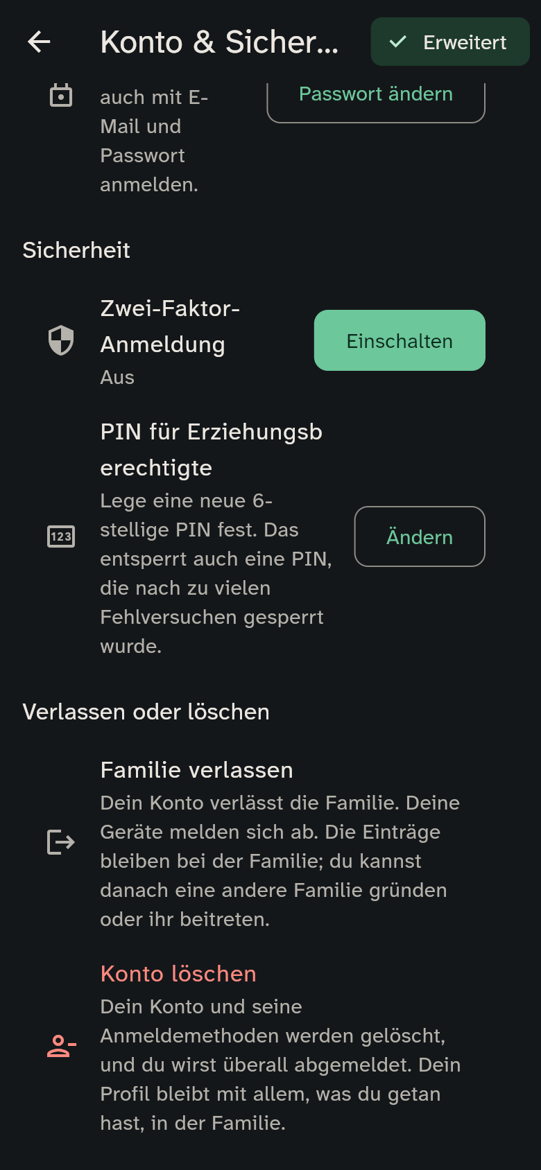 Einstellungen → Anmeldung