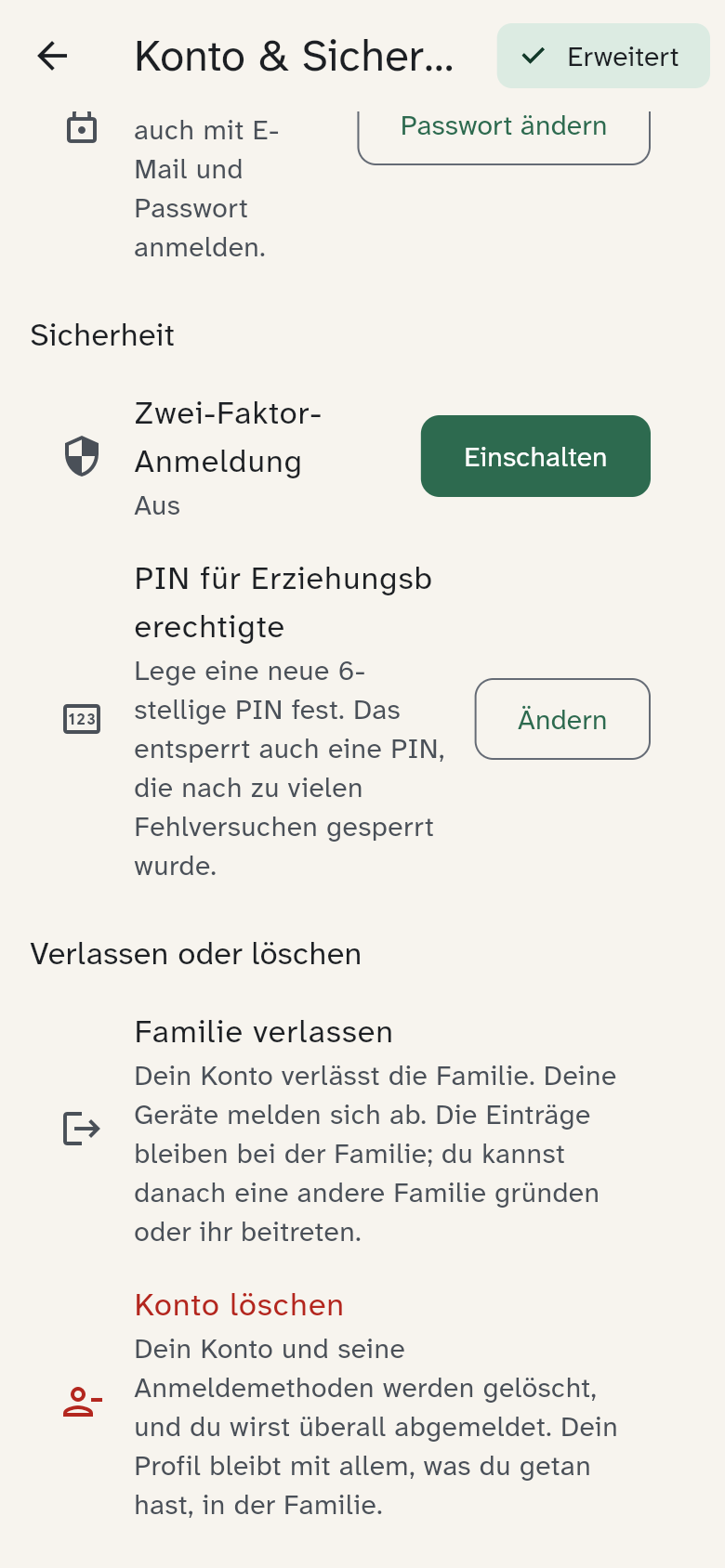 Einstellungen → Anmeldung