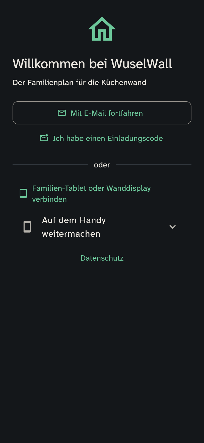 Startbildschirm von WuselWall