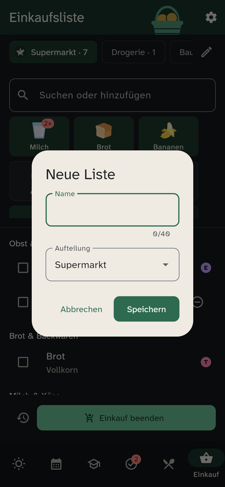 Dialog „Neue Liste“