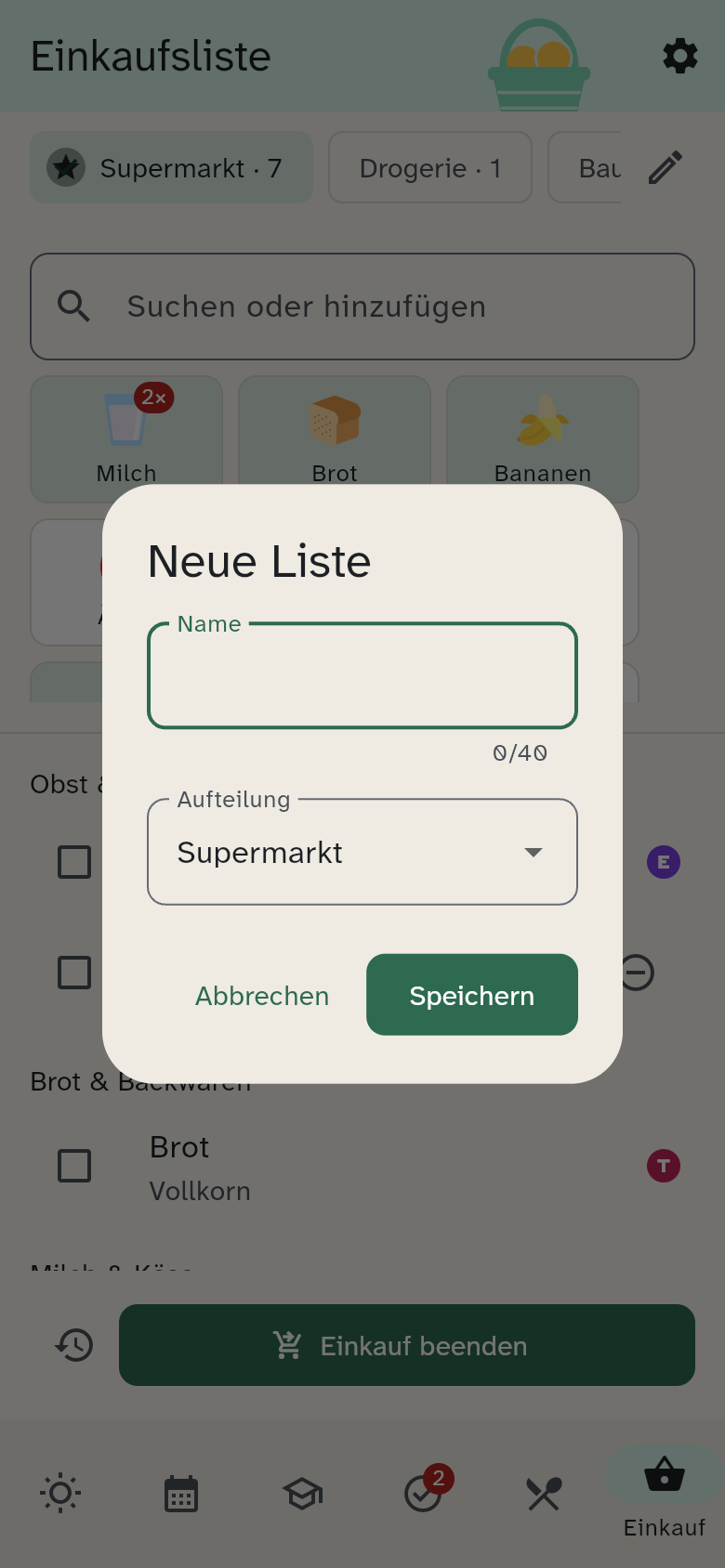 Dialog „Neue Liste“