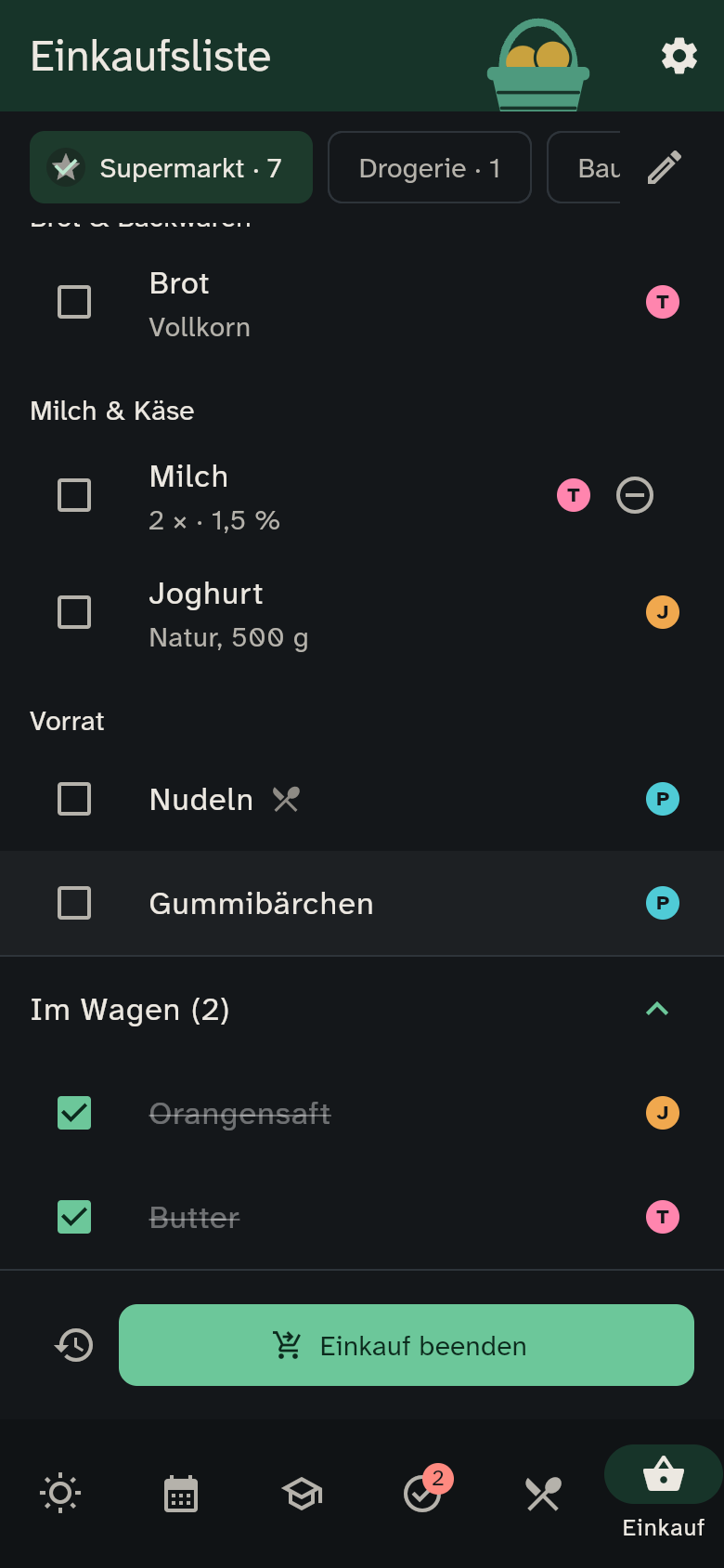 Aufgeklappter Bereich „Im Wagen“