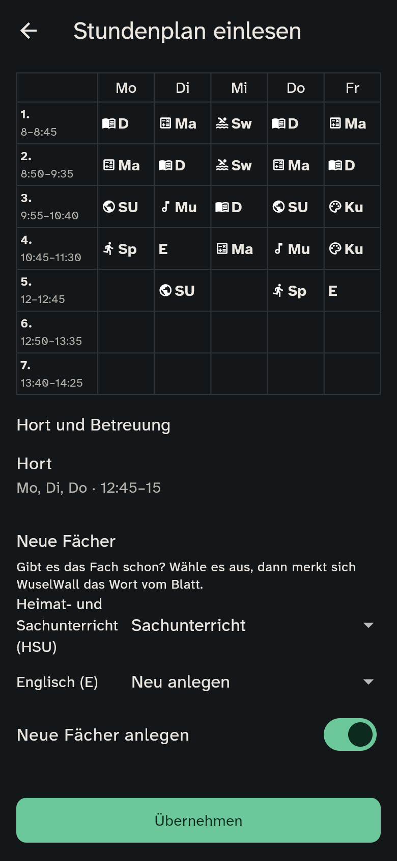 Neue Fächer in der Vorschau: HSU wird als bestehender Sachunterricht übernommen, Englisch wird neu angelegt