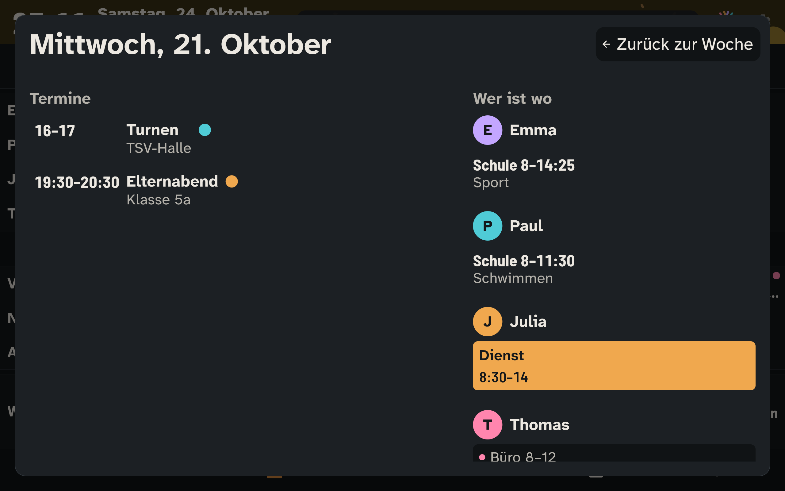 Wandanzeige: Detailansicht eines Tages