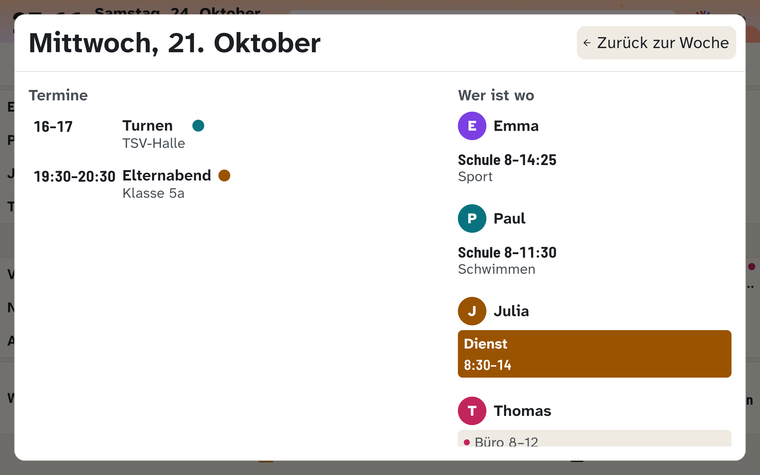 Wandanzeige: Detailansicht eines Tages