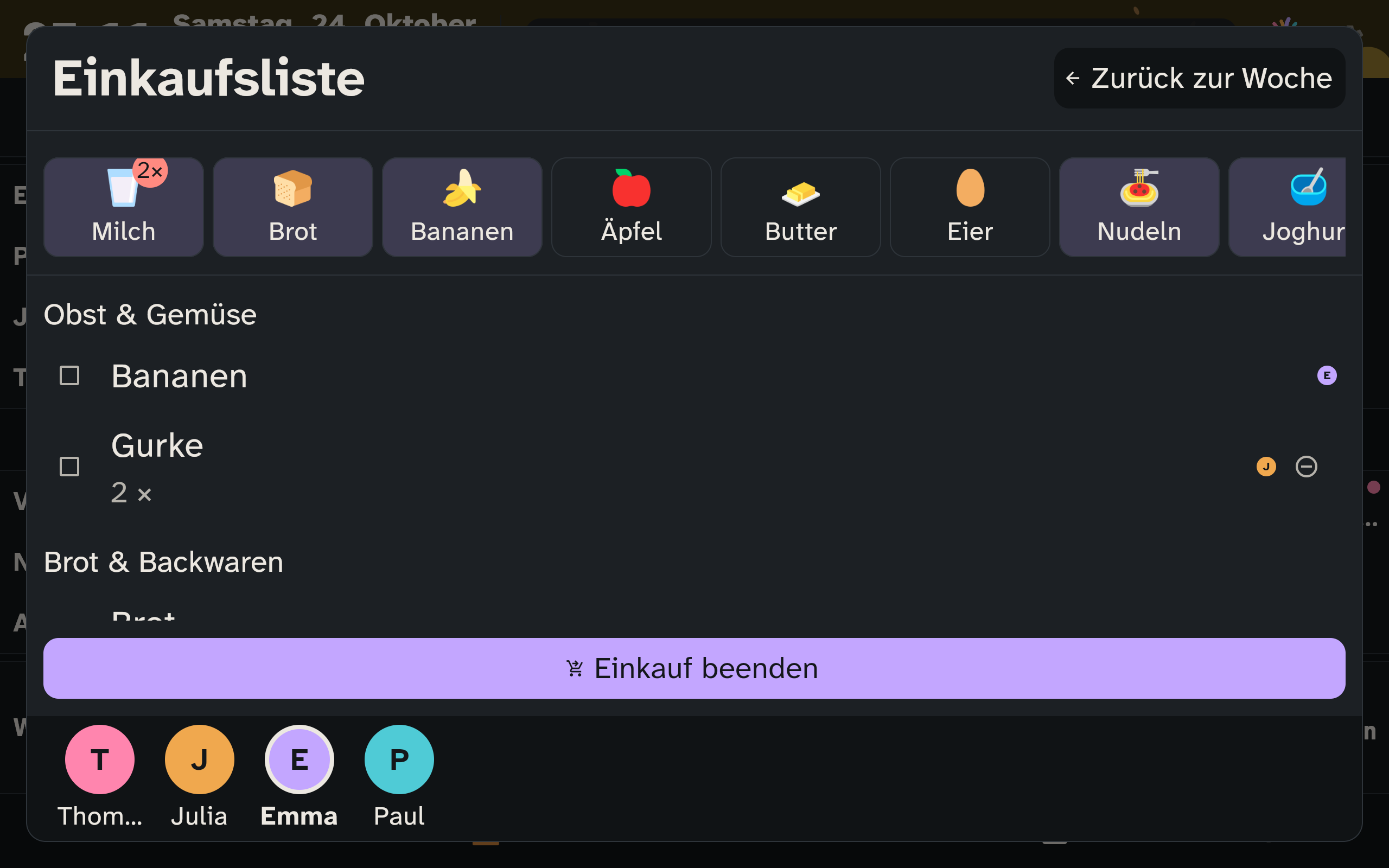 Wandanzeige mit Einkaufsliste