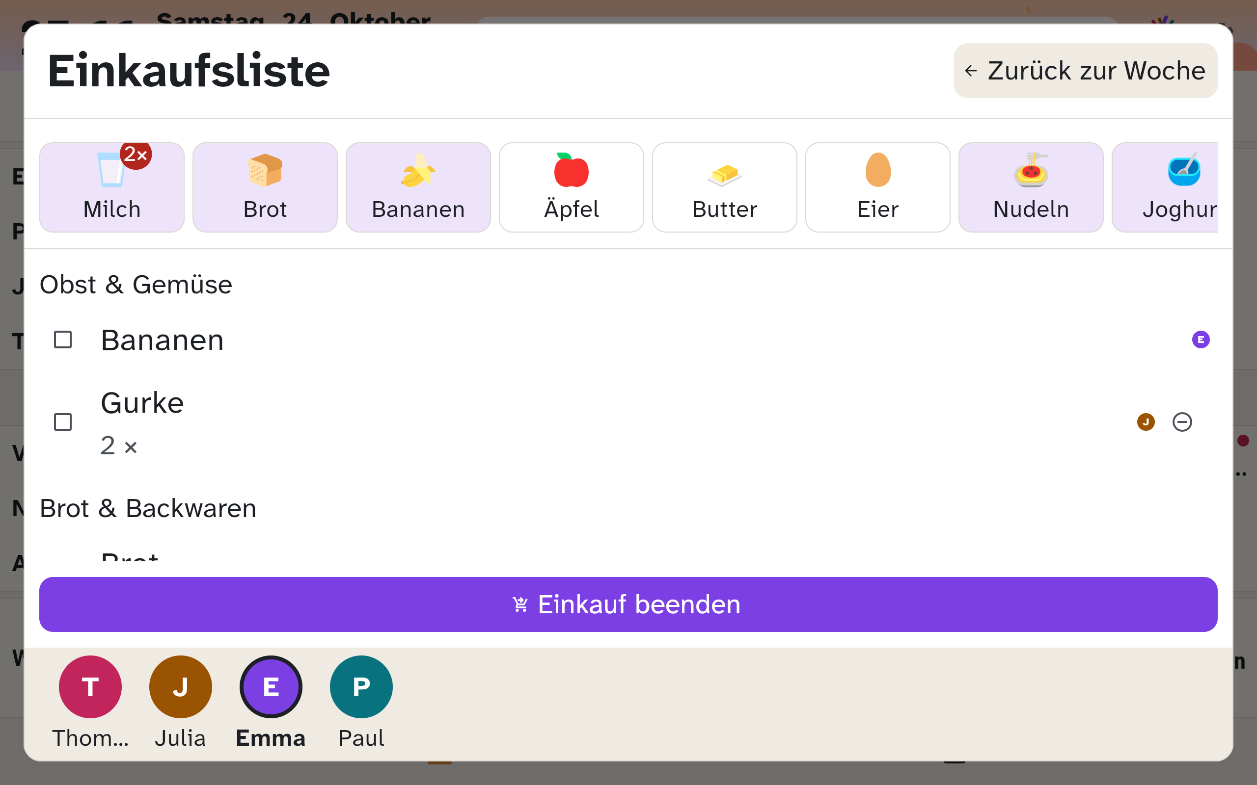 Wandanzeige mit Einkaufsliste