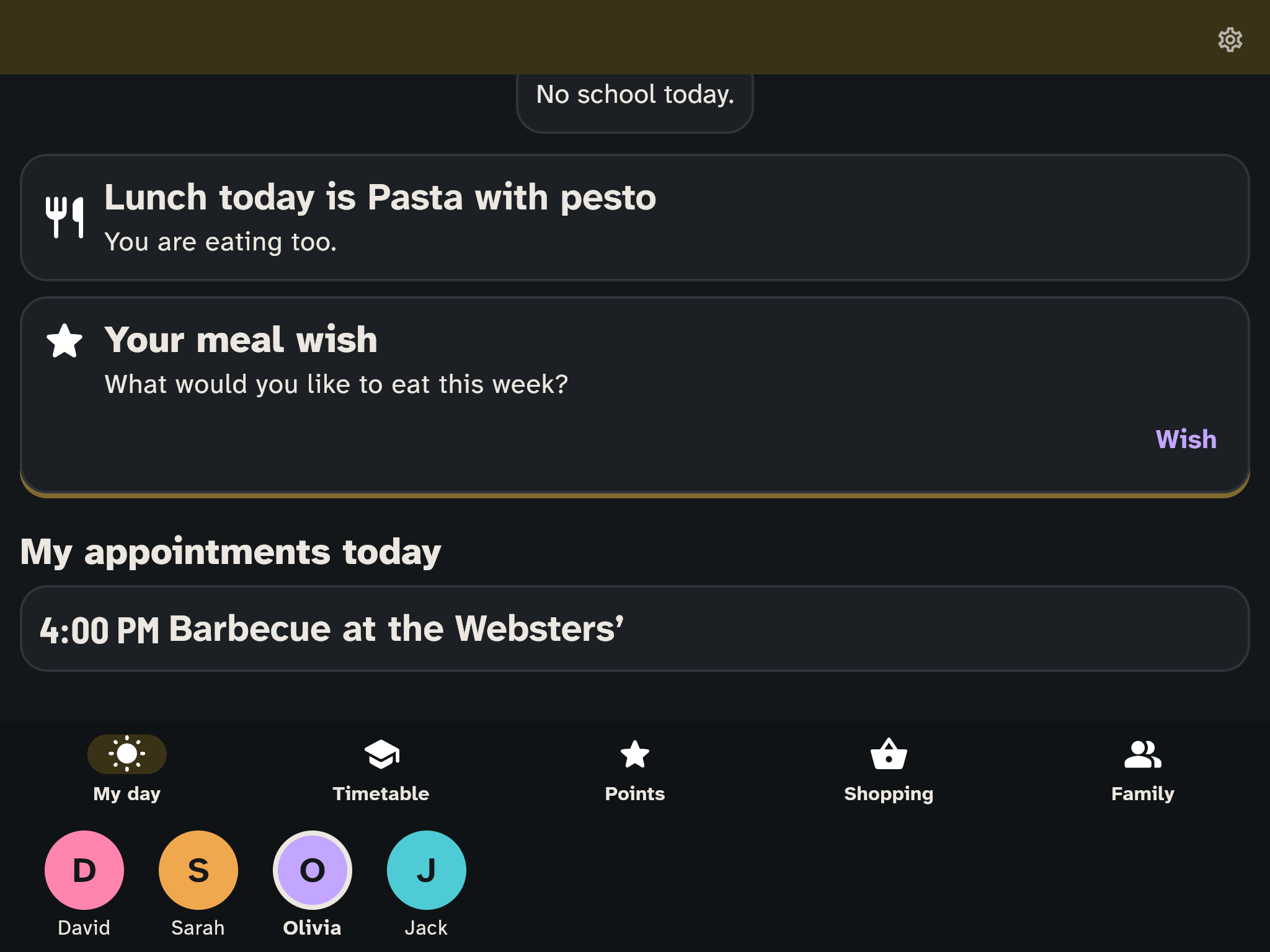 My day on the kids' tablet with the card Your meal wish