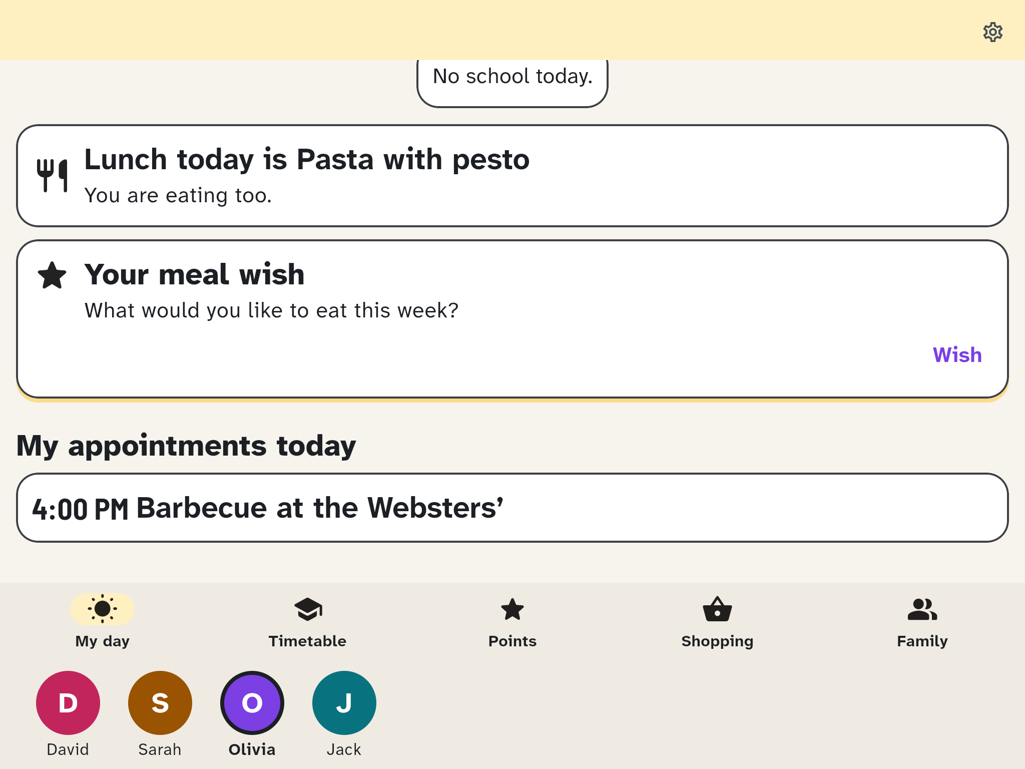 My day on the kids' tablet with the card Your meal wish