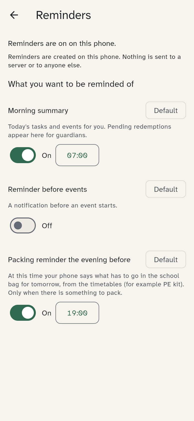 Settings → Reminders