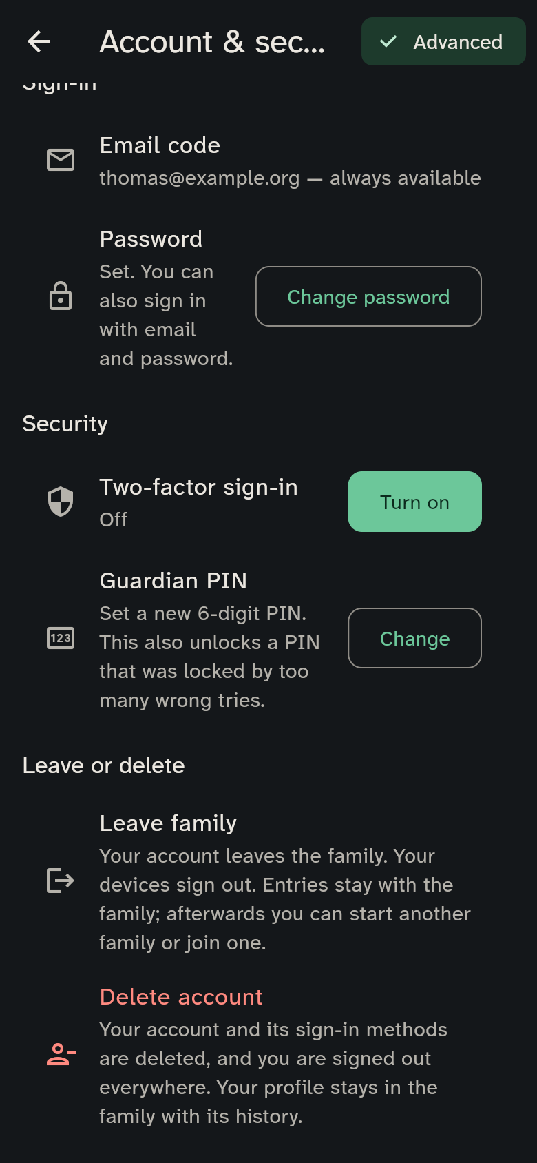 Settings → Sign-in