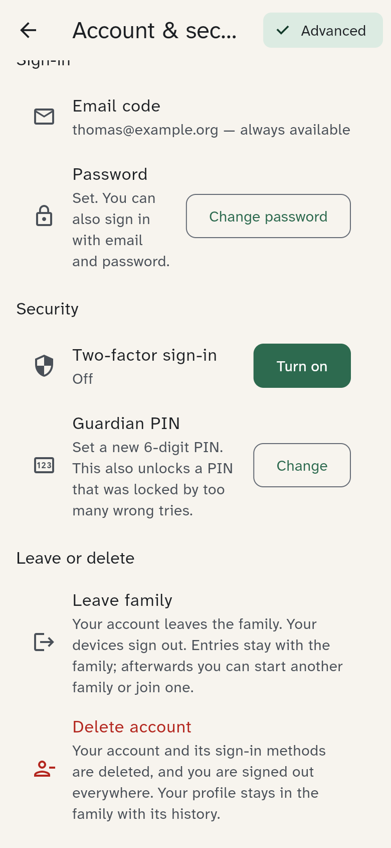 Settings → Sign-in