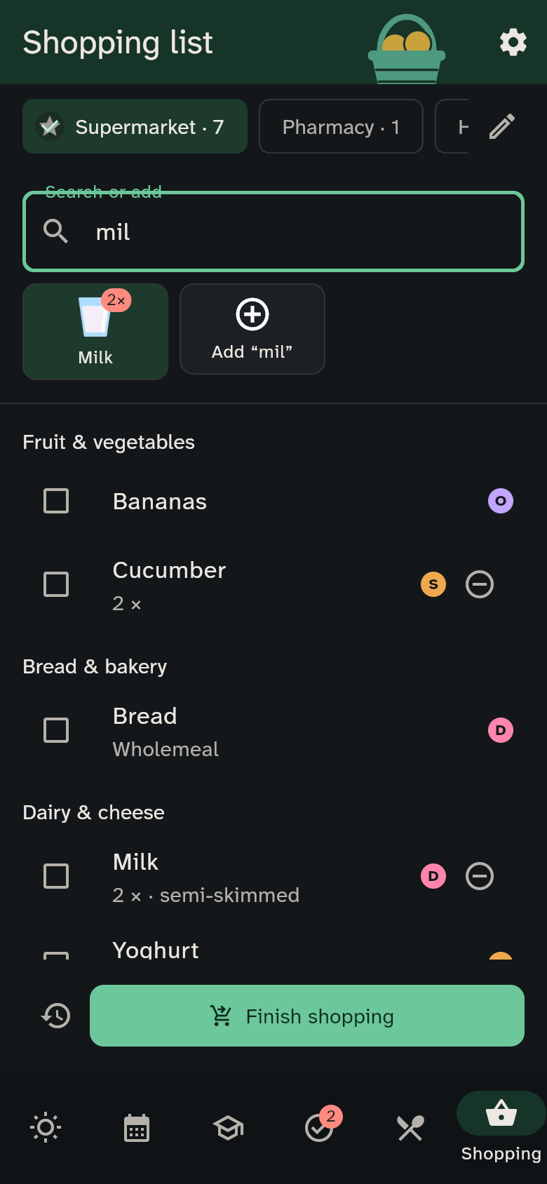 Search field with “mil” and matching tiles