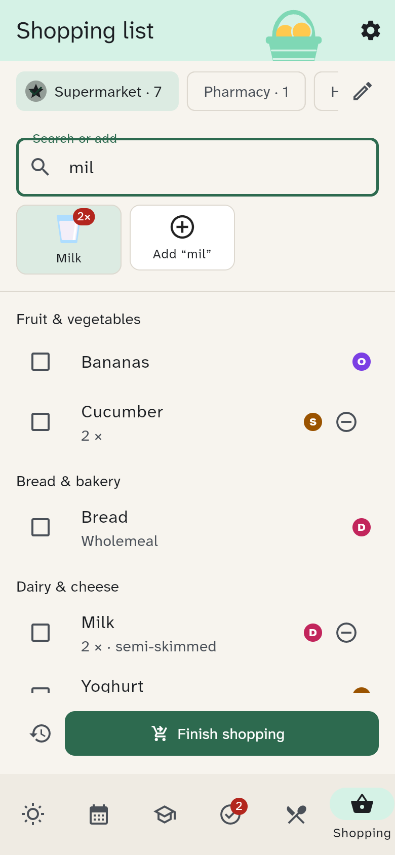 Search field with “mil” and matching tiles