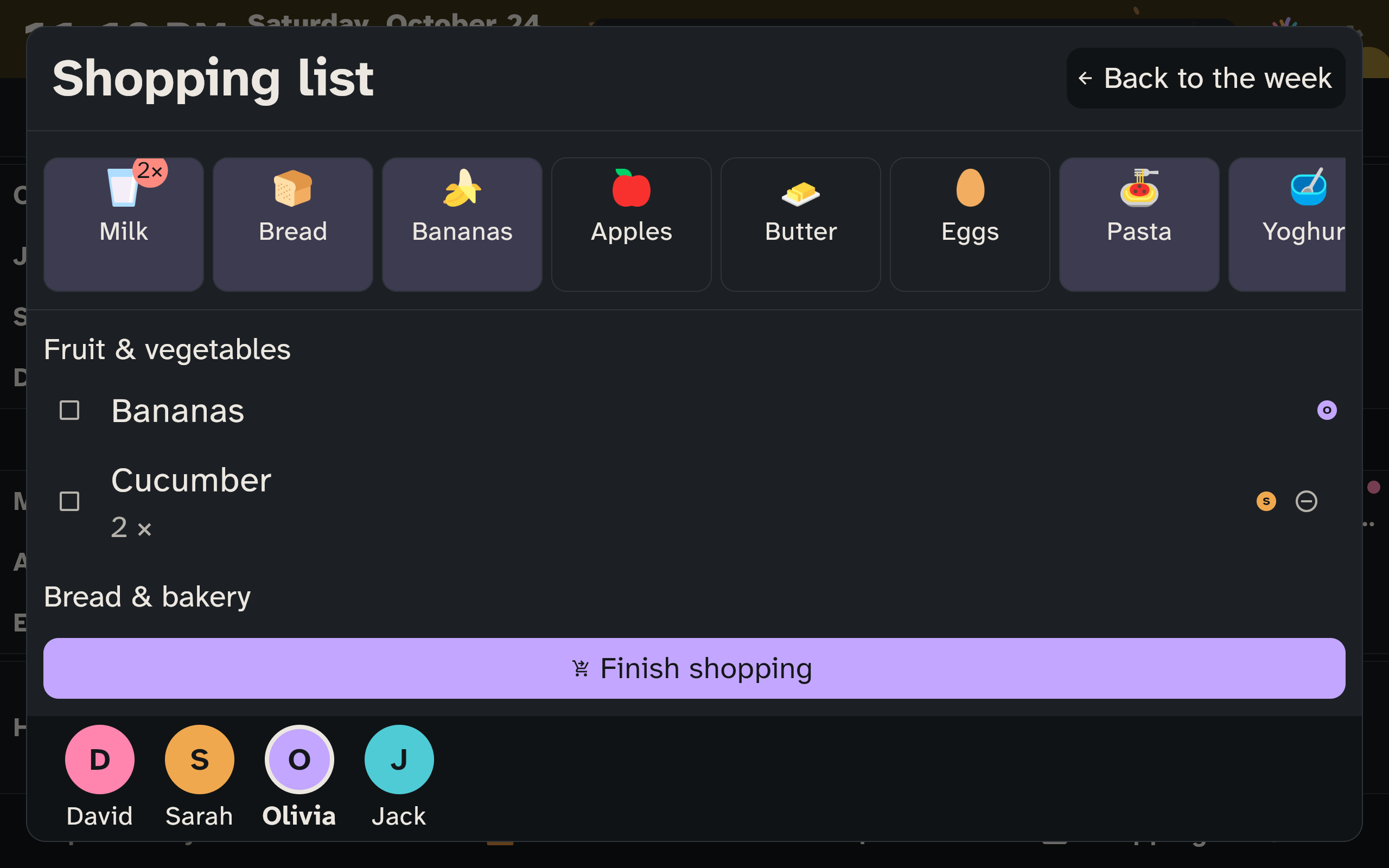 Wall display with the shopping list