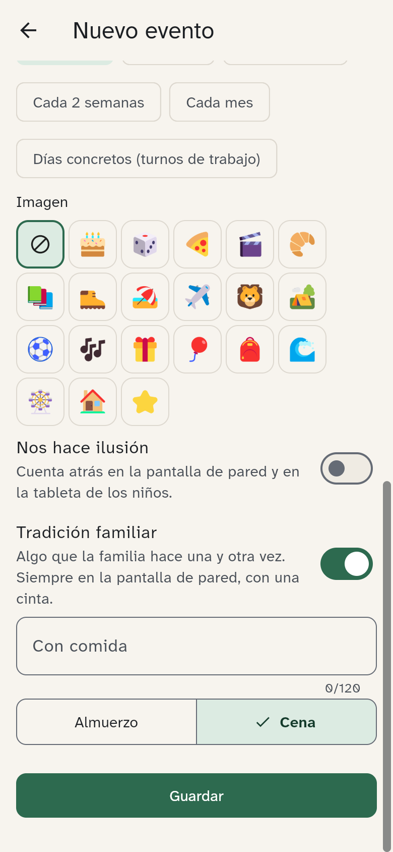 El final del editor de eventos con la imagen, Nos hace ilusión y una tradición familiar con comida