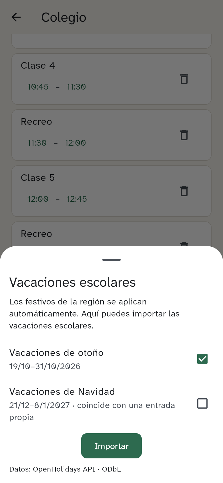 Las vacaciones para importar y las ya importadas