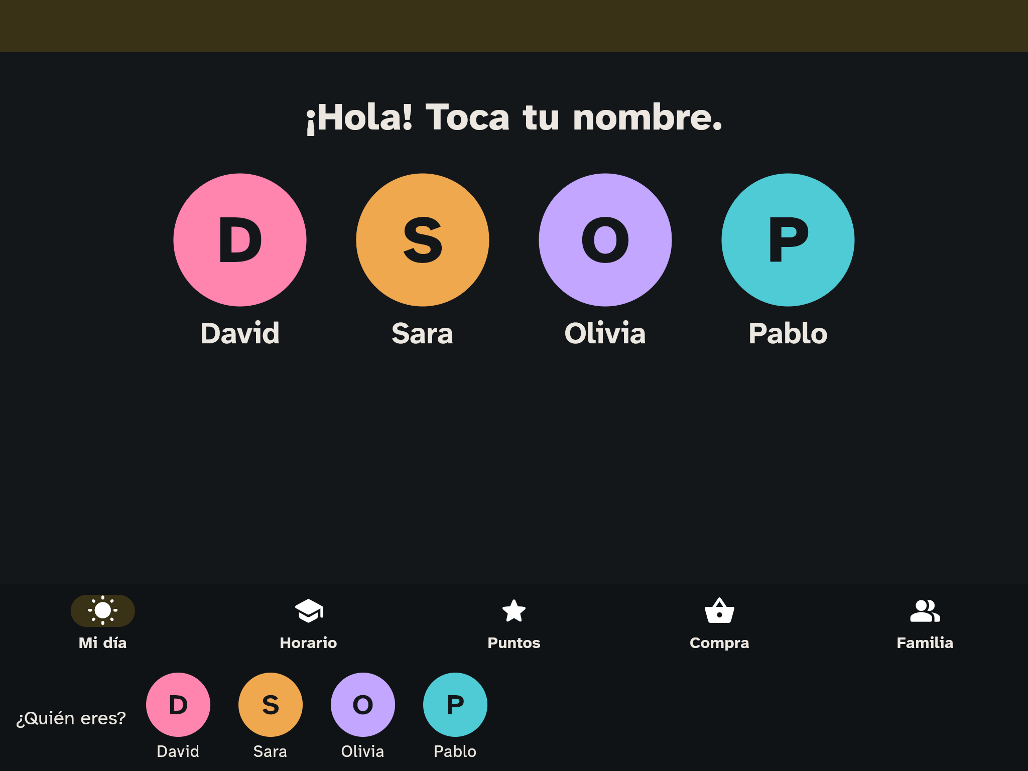 Los nombres de la familia en la tableta infantil