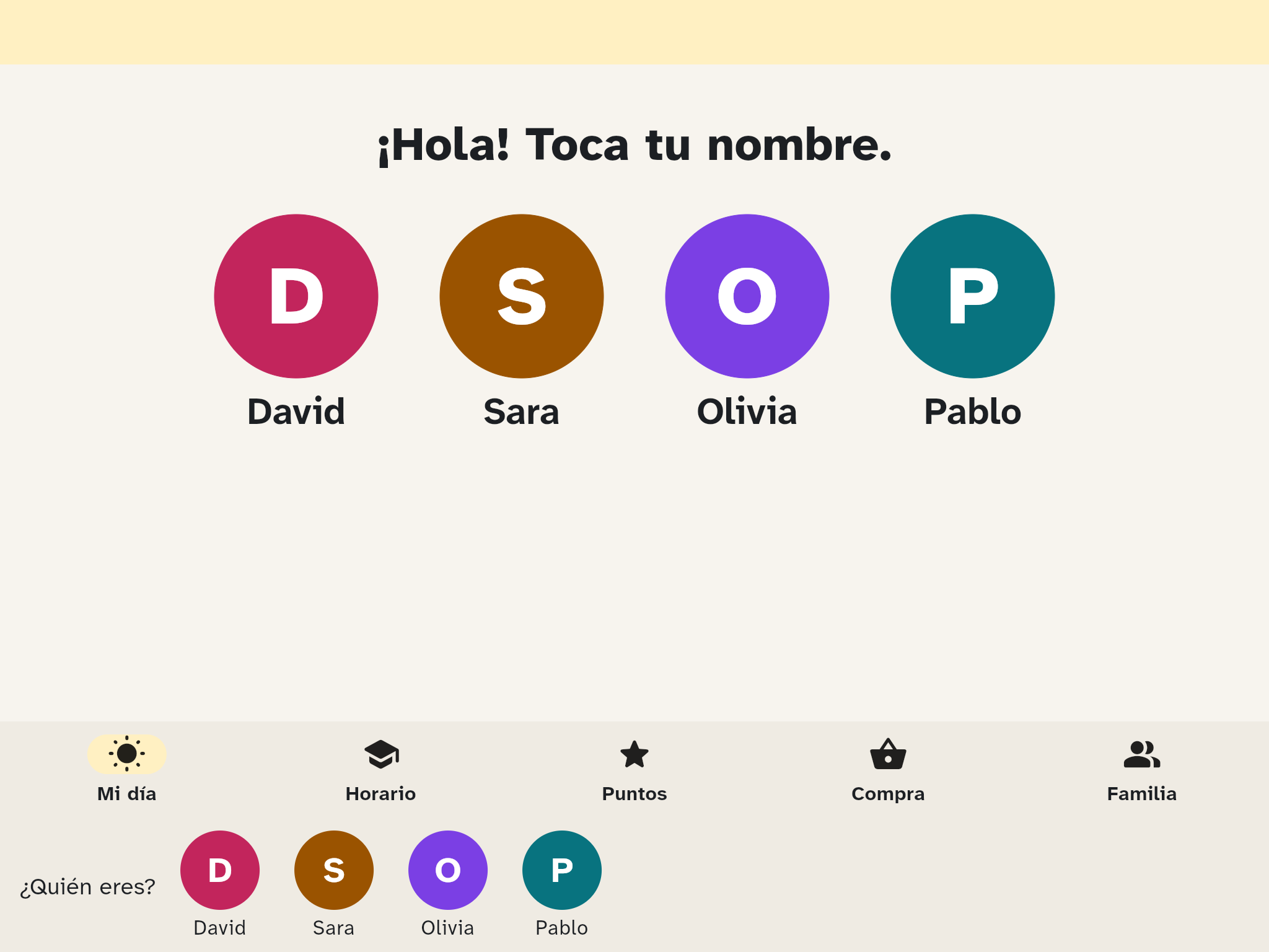 Los nombres de la familia en la tableta infantil