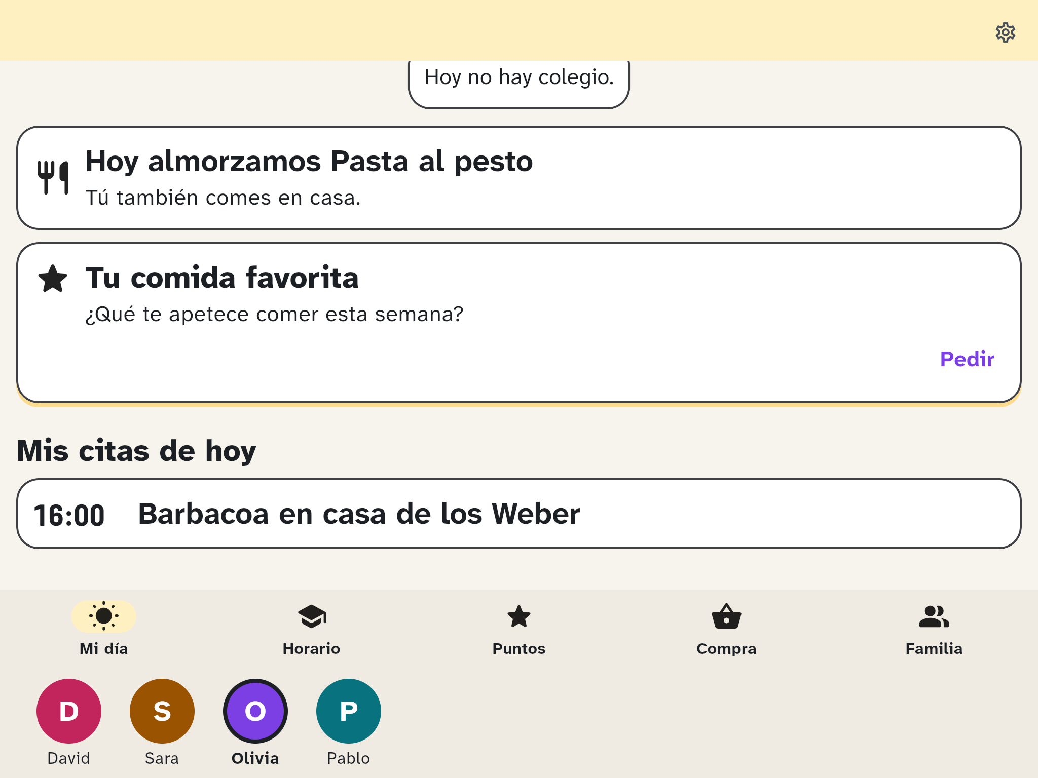 Mi día en la tableta infantil con la tarjeta Tu comida favorita