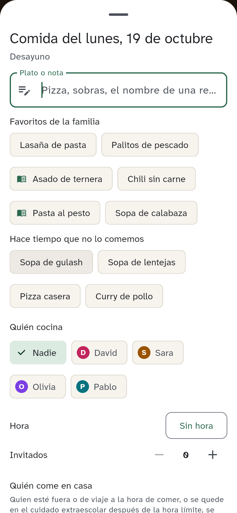 Las sugerencias de favoritos y platos que hace tiempo que no se comen