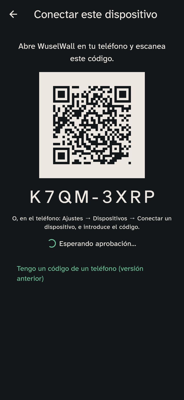 El QR y el código del nuevo dispositivo