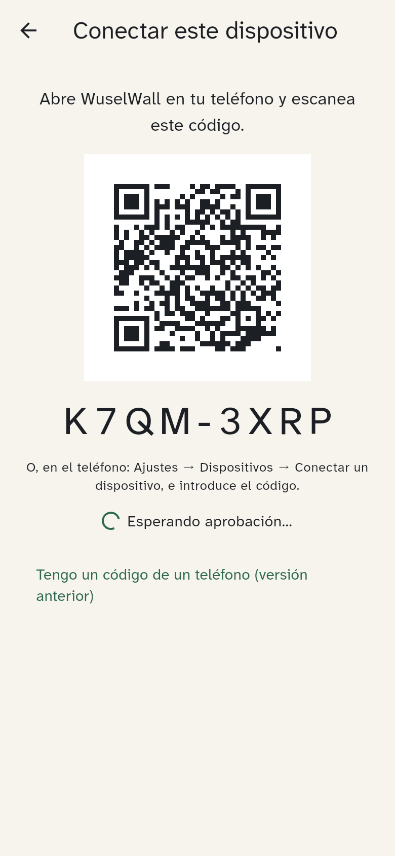 El QR y el código del nuevo dispositivo