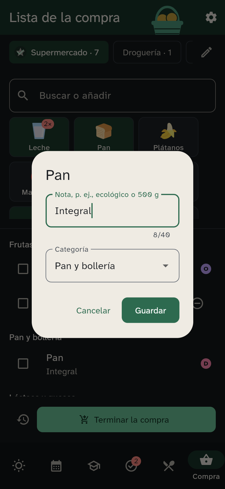 El formulario de edición de un producto