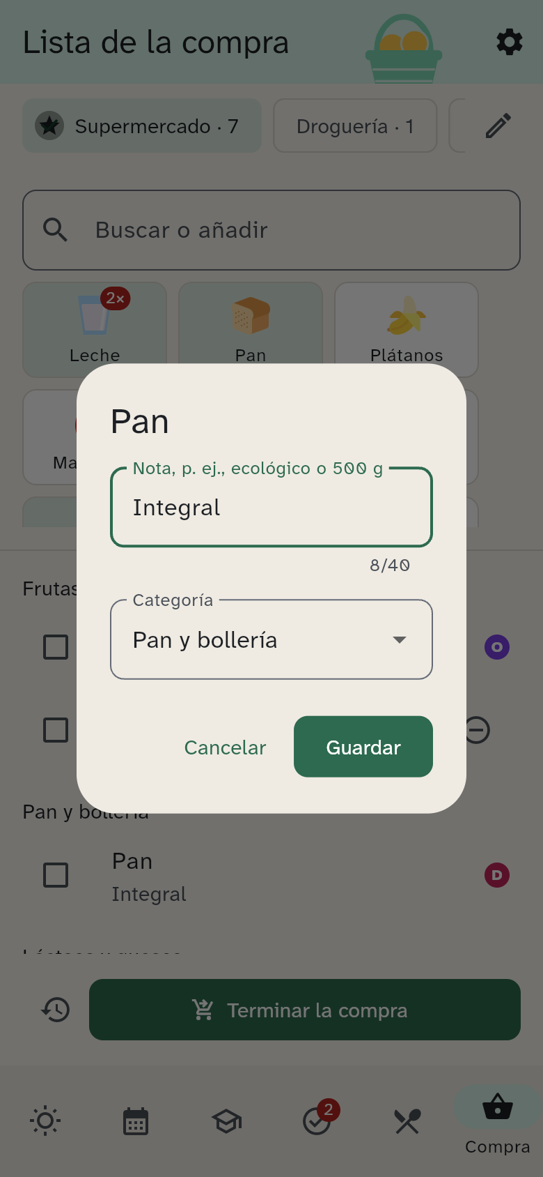 El formulario de edición de un producto