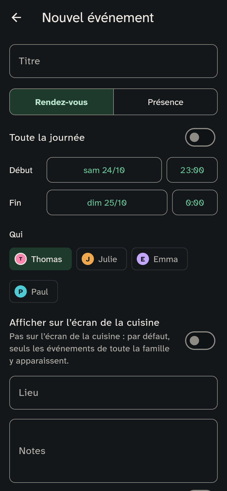 La création d’un événement avec les participants et la répétition
