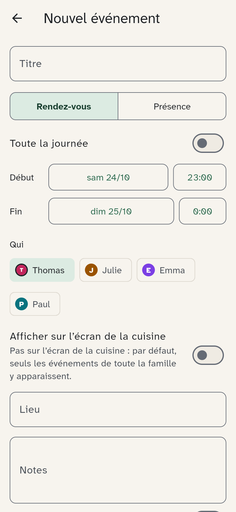 La création d’un événement avec les participants et la répétition
