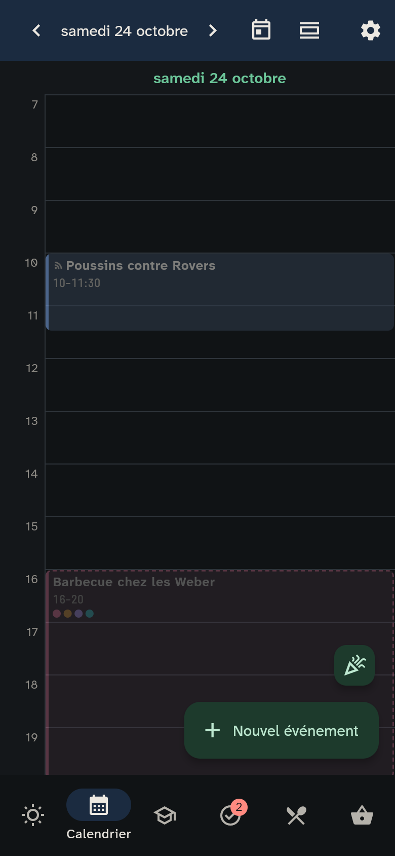 Le calendrier sur téléphone et son menu de vue