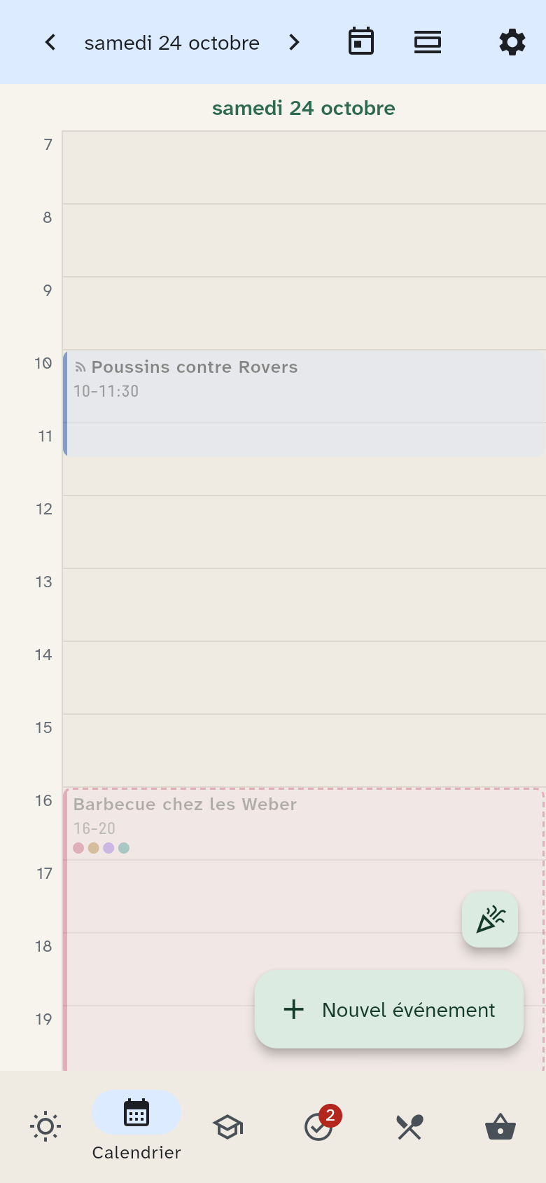 Le calendrier sur téléphone et son menu de vue