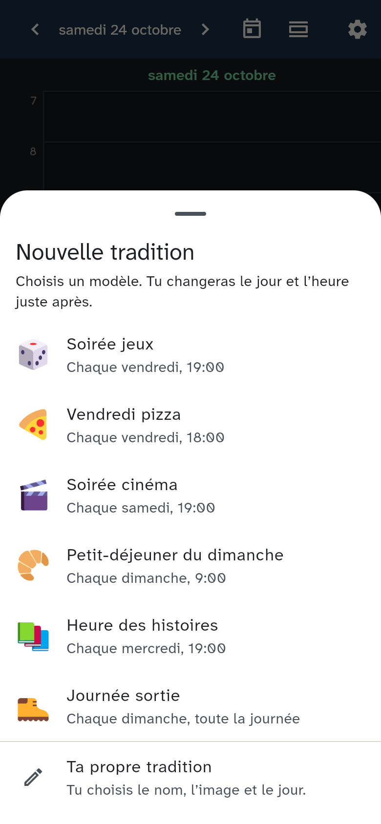 Le choix Nouvelle tradition avec six modèles et Ta propre tradition