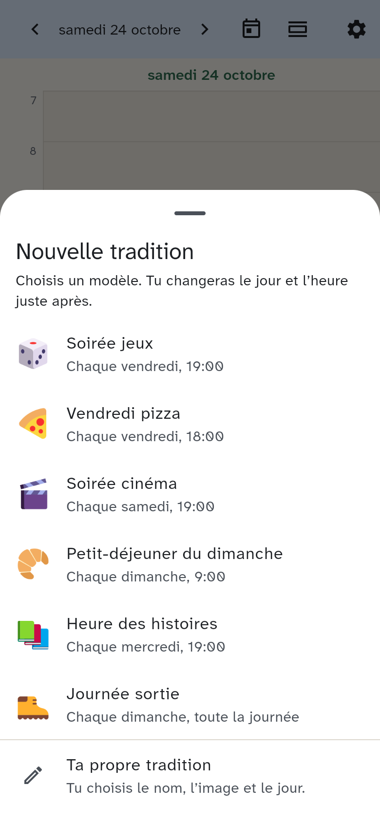 Le choix Nouvelle tradition avec six modèles et Ta propre tradition