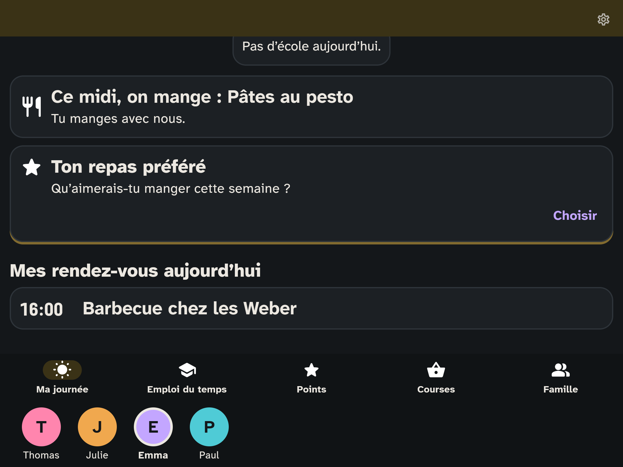 Ma journée sur la tablette des enfants avec la carte Ton repas préféré