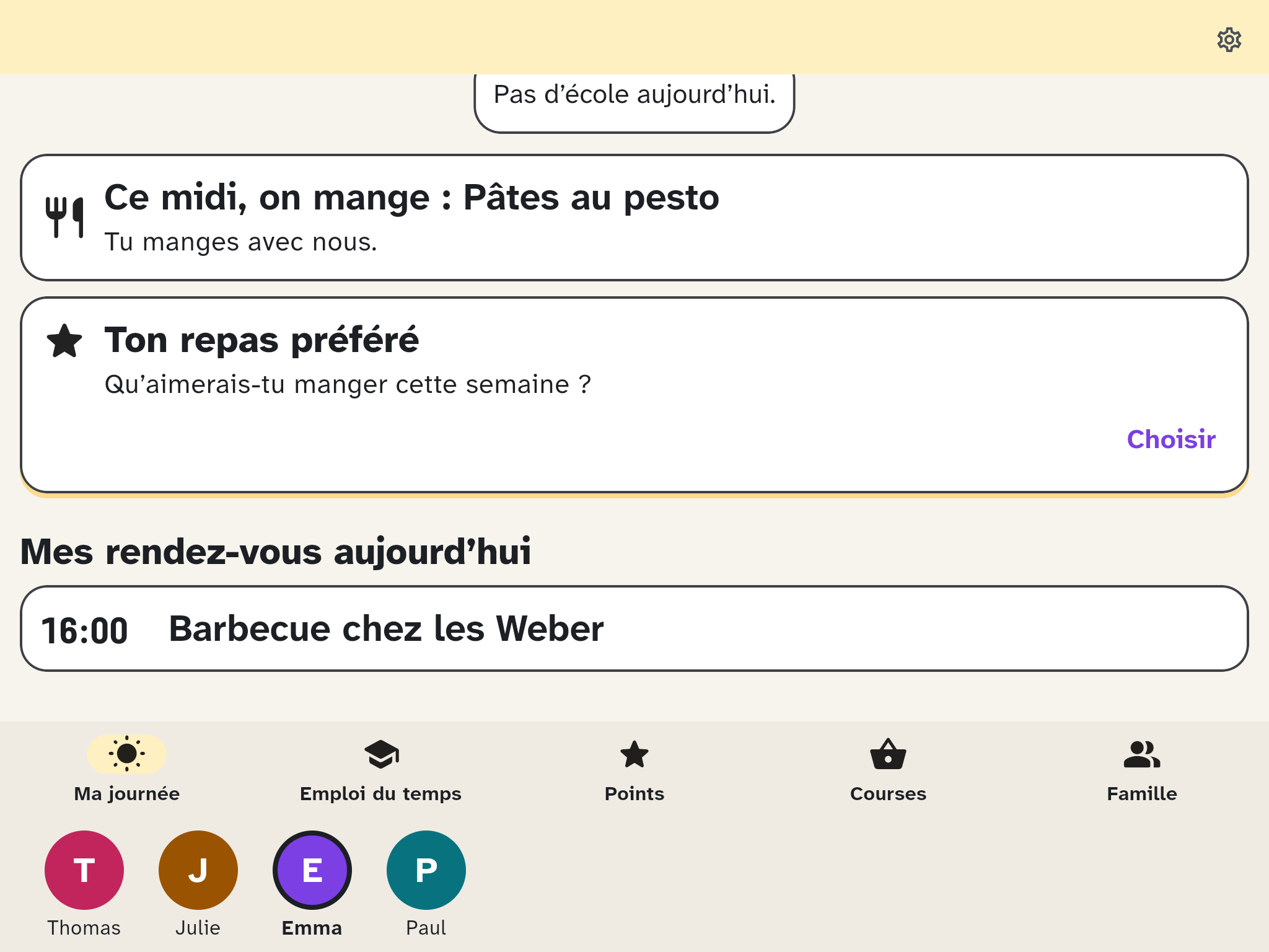 Ma journée sur la tablette des enfants avec la carte Ton repas préféré