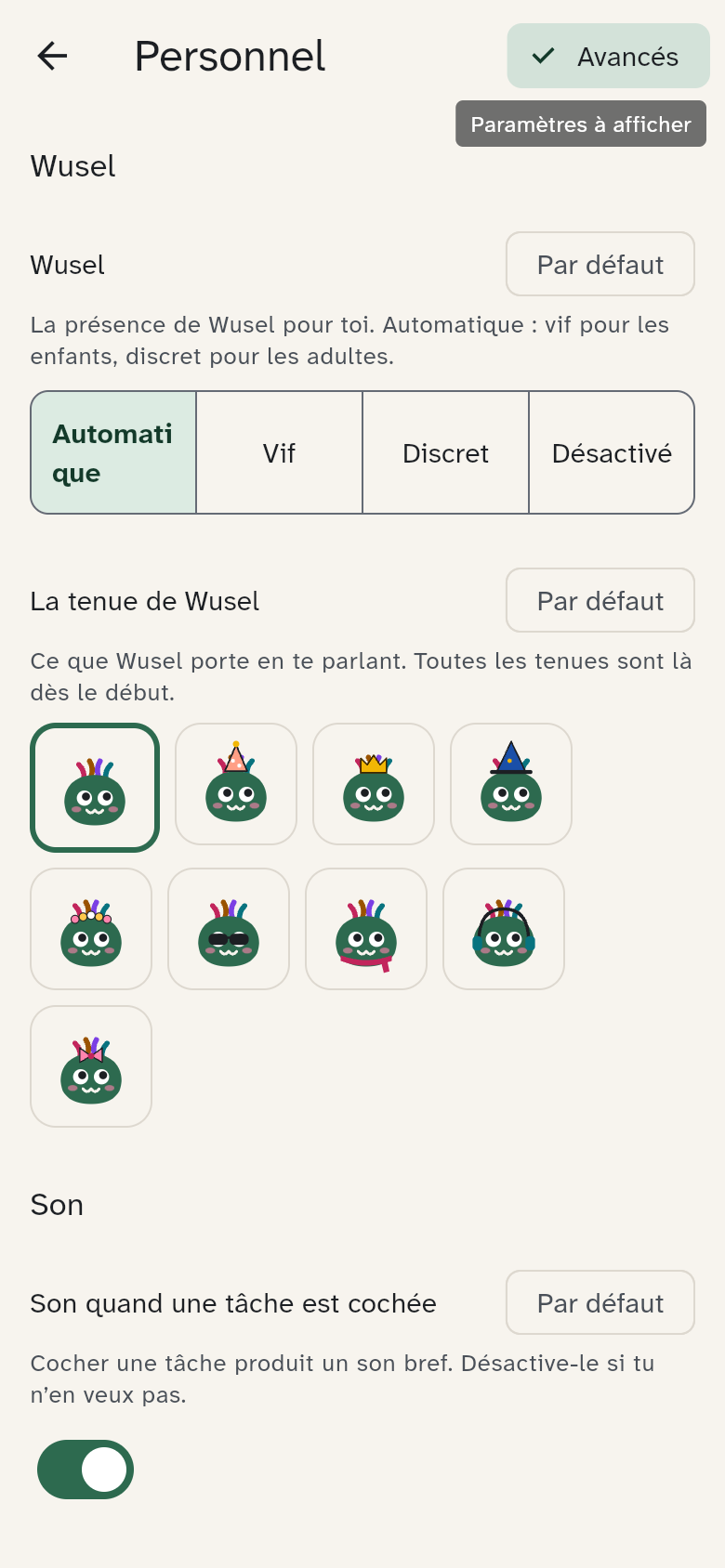 Personnel avec Wusel et le choix de sa tenue