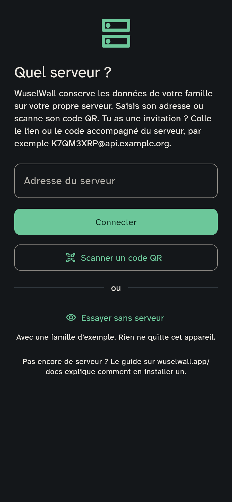 Le choix du serveur dans l’app