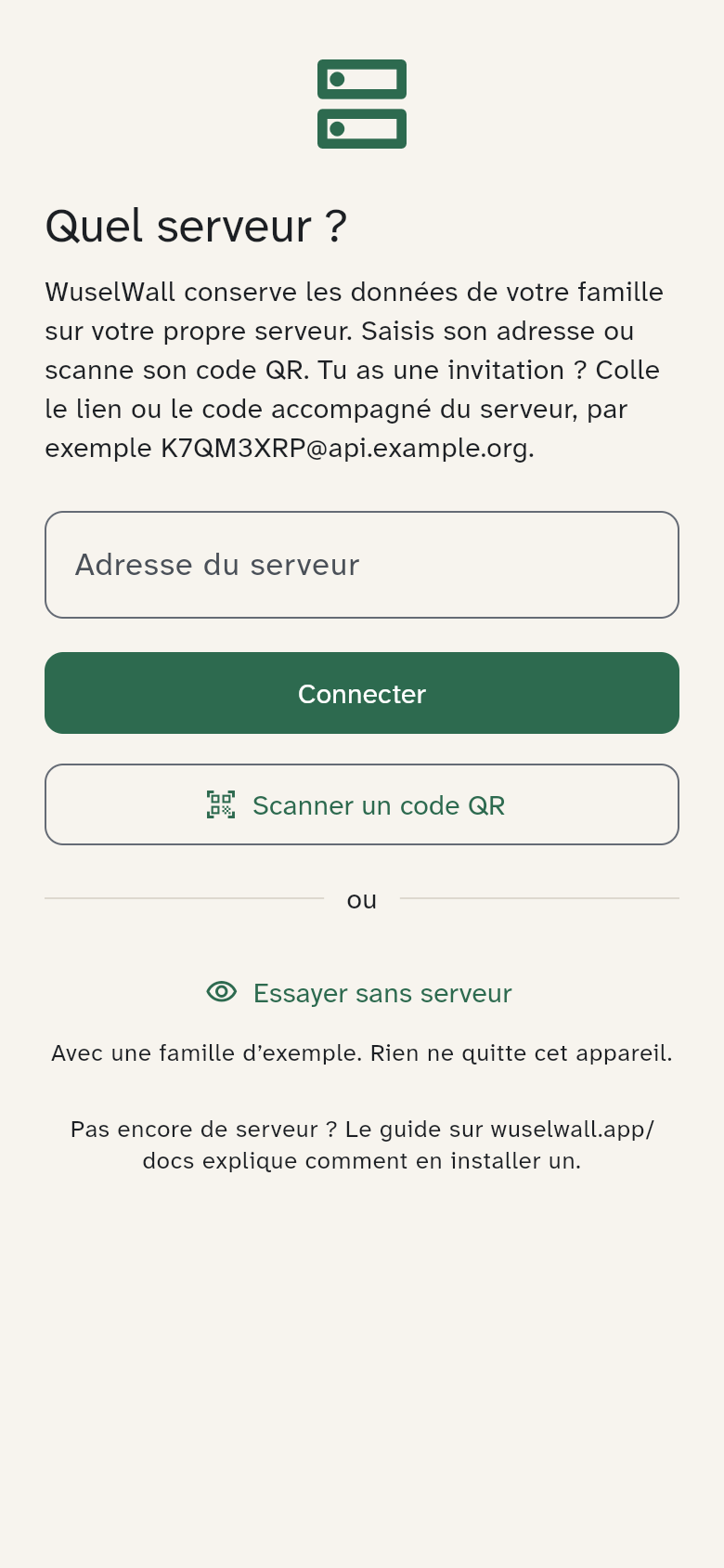 Le choix du serveur dans l’app