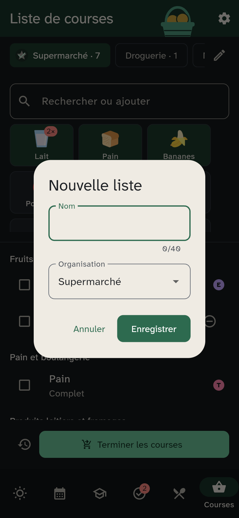 La création d’une nouvelle liste