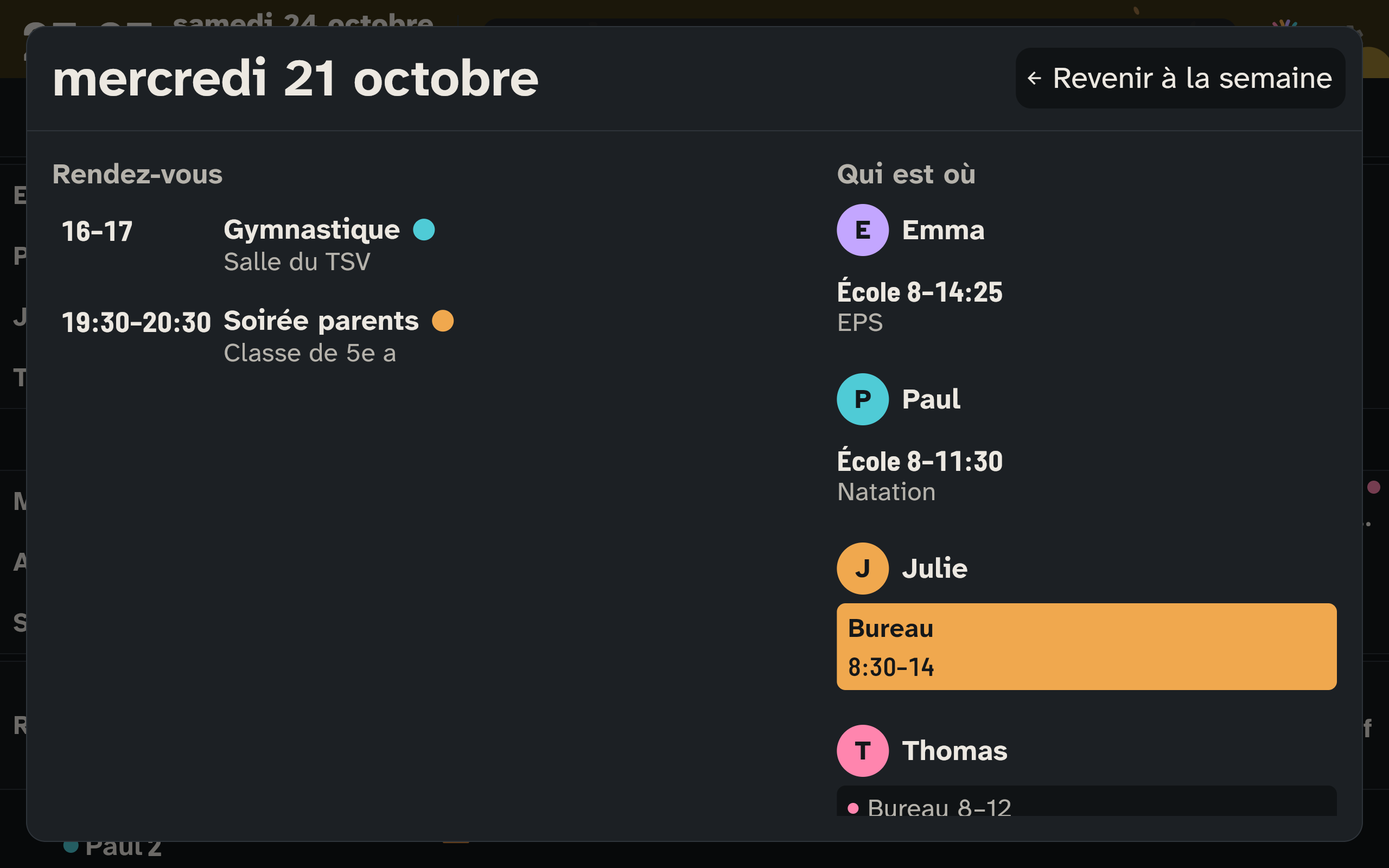 Le détail d’une journée sur l’écran mural
